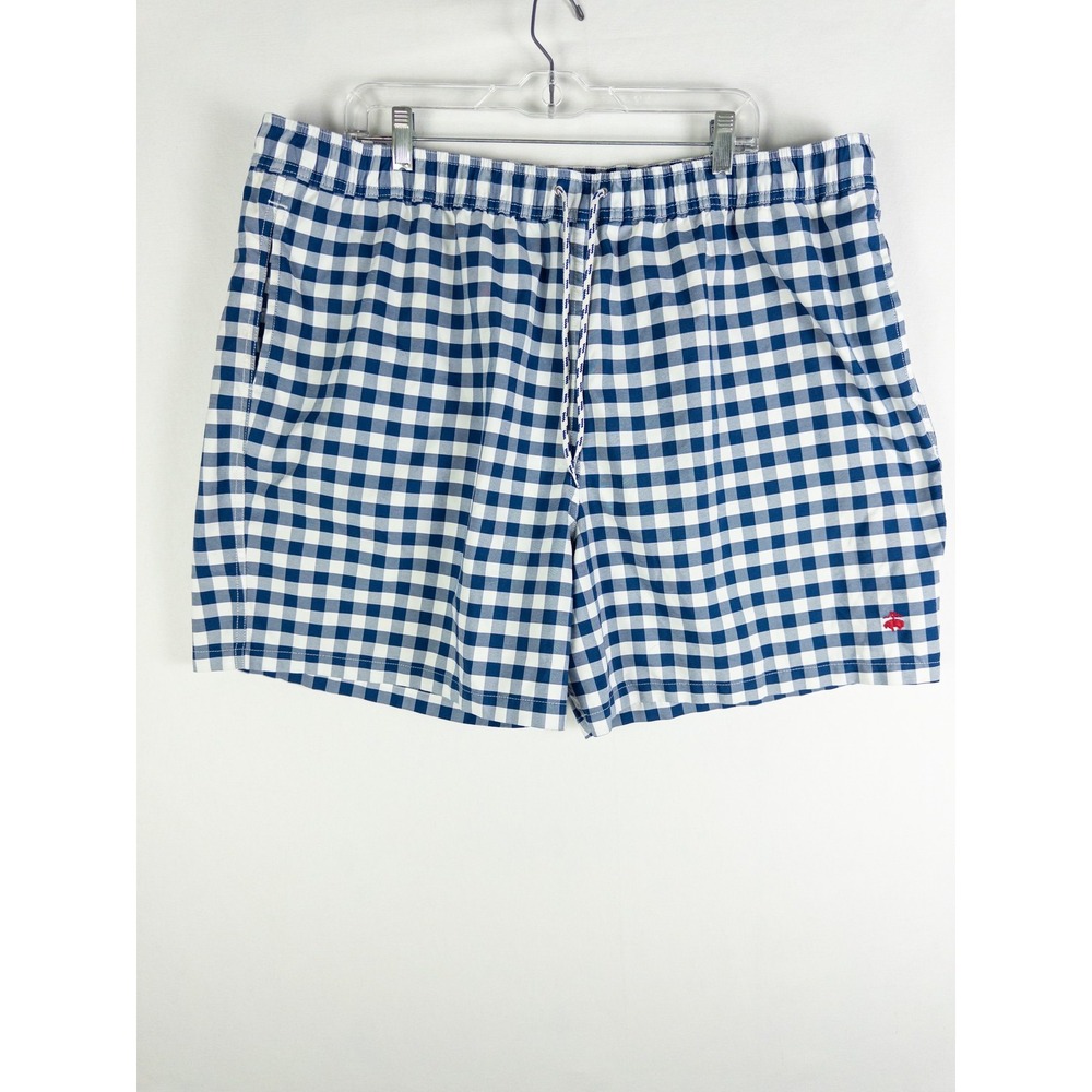 Brooks Brothers Gingham Swim Trunks Shorts Mens XXL Navy Blue White Preppy Coast